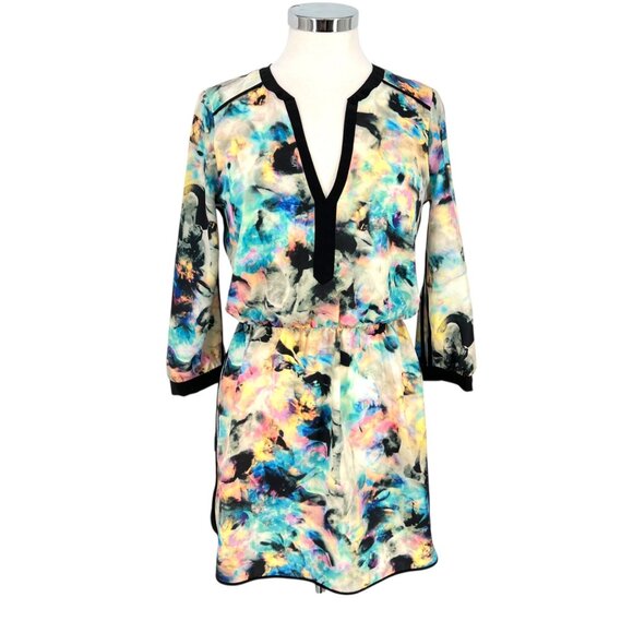 Parker Alfie Multicolor Abstract Print Dress Contrast Trim Size Small - Picture 2 of 14